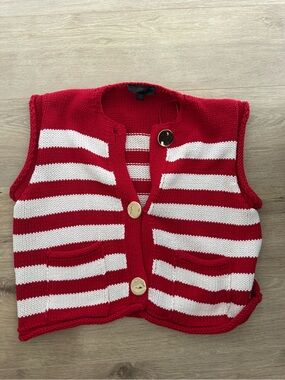 Zara Red and White Striped Knit Vest